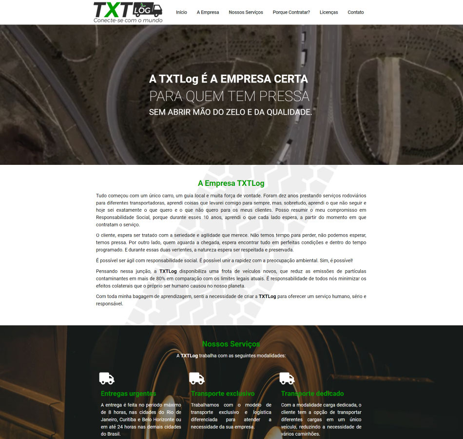 Criação de site de uma página para emprega de logística