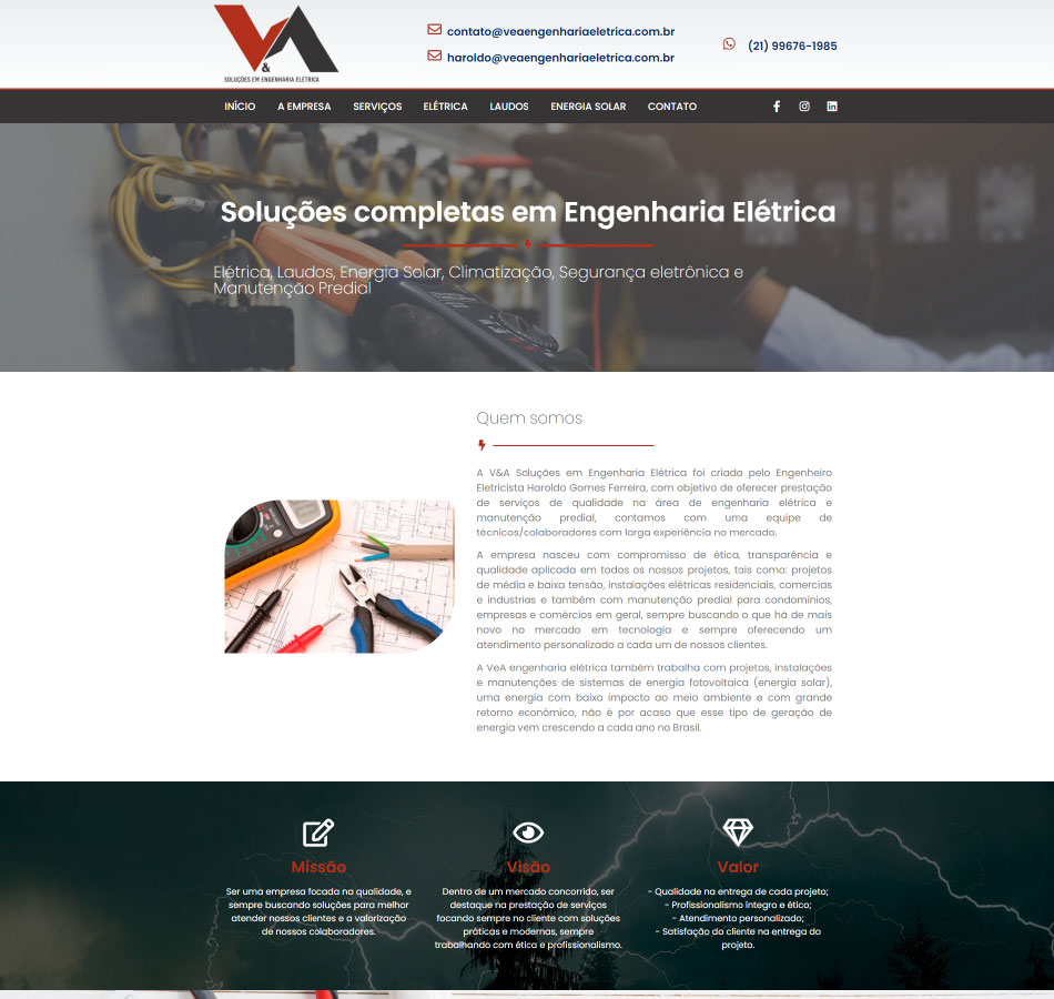 Criação de site para empresa de soluções em engenharia elétrica