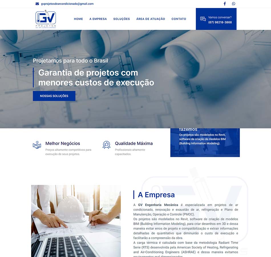 Criação de site para empresa de engenharia mecânica - ar-condicionado