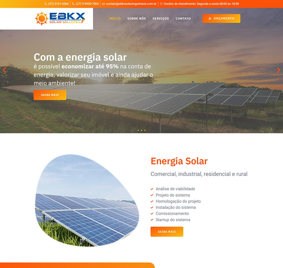 Criação de site para empresa de soluções em energia solar e elétrica