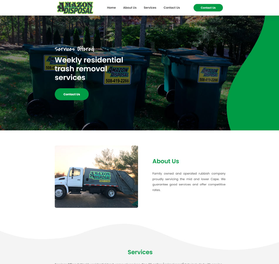 Criação de site para empresa de remoção de lixo residencial de Massachusetts EUA