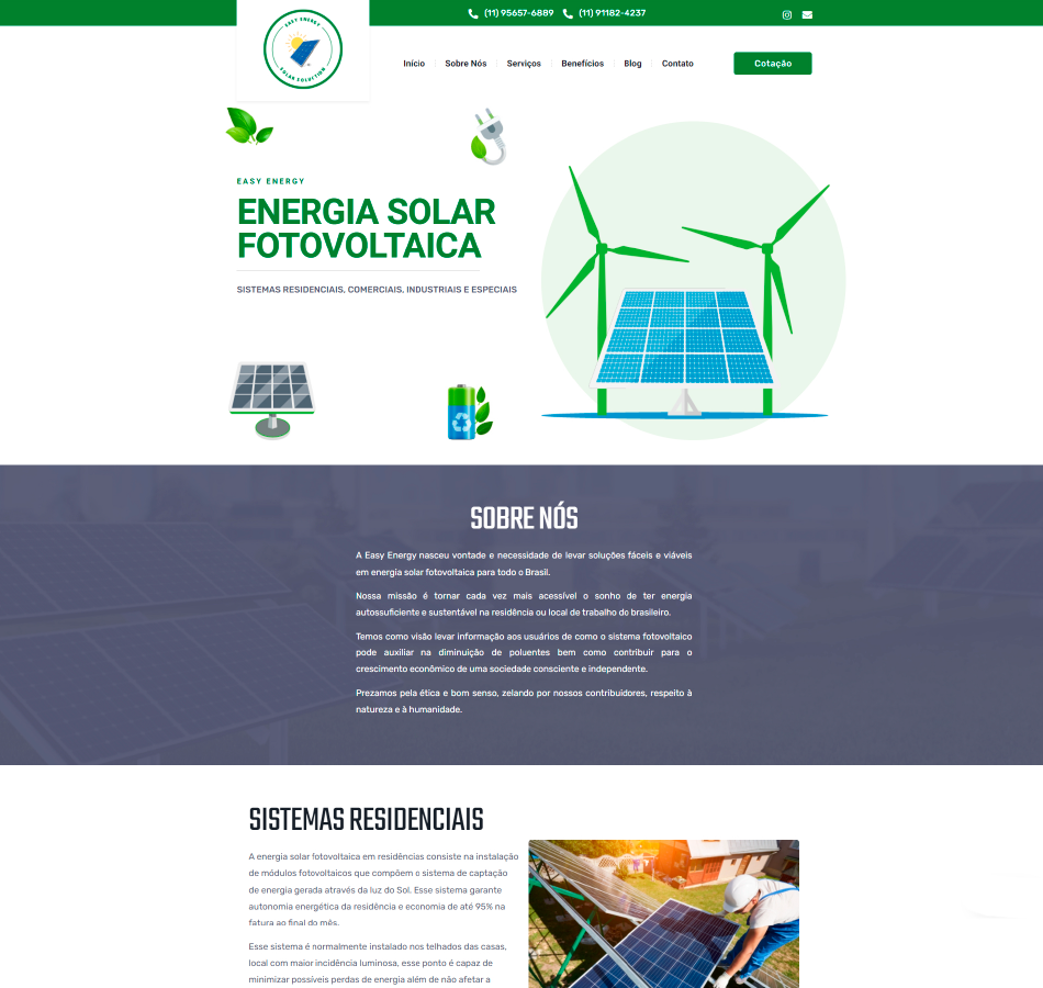 Criação de site profissional para empresa de energia solar